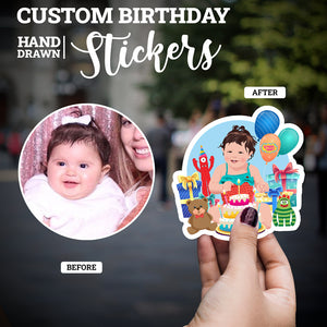 Custom Birthday Stickers - Photo Drawing