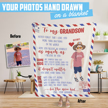 Load image into Gallery viewer, Custom hand drawn throw blanket To My Grandson Letter
