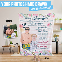 Load image into Gallery viewer, Custom hand drawn fleece blanket personalized from Nana to Grandson
