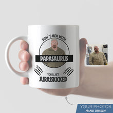 Load image into Gallery viewer, Don&#39;t Mess with Papasaurus Dad Mug Personalized
